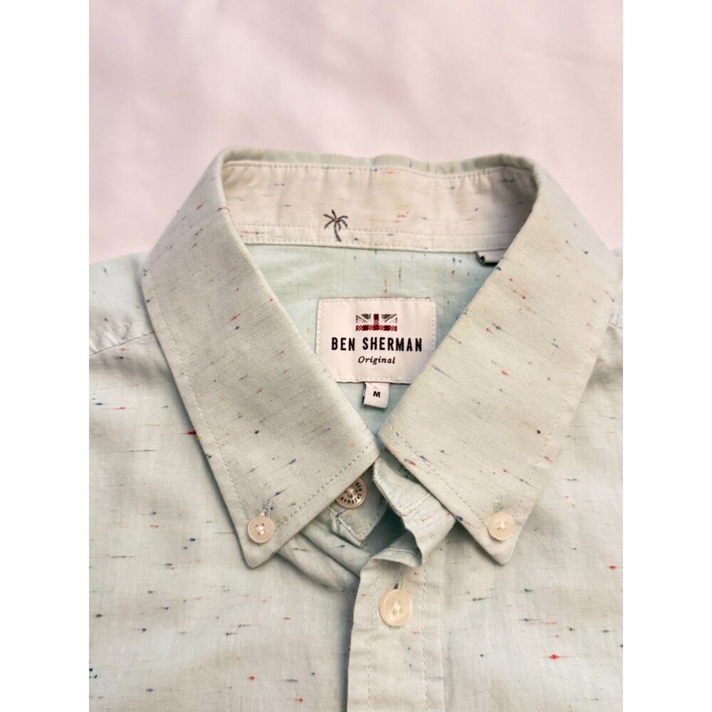 Ben Sherman Original Men's M Long Sleeve Button Down Shirt Mint Green Speckled - Picture 4 of 13